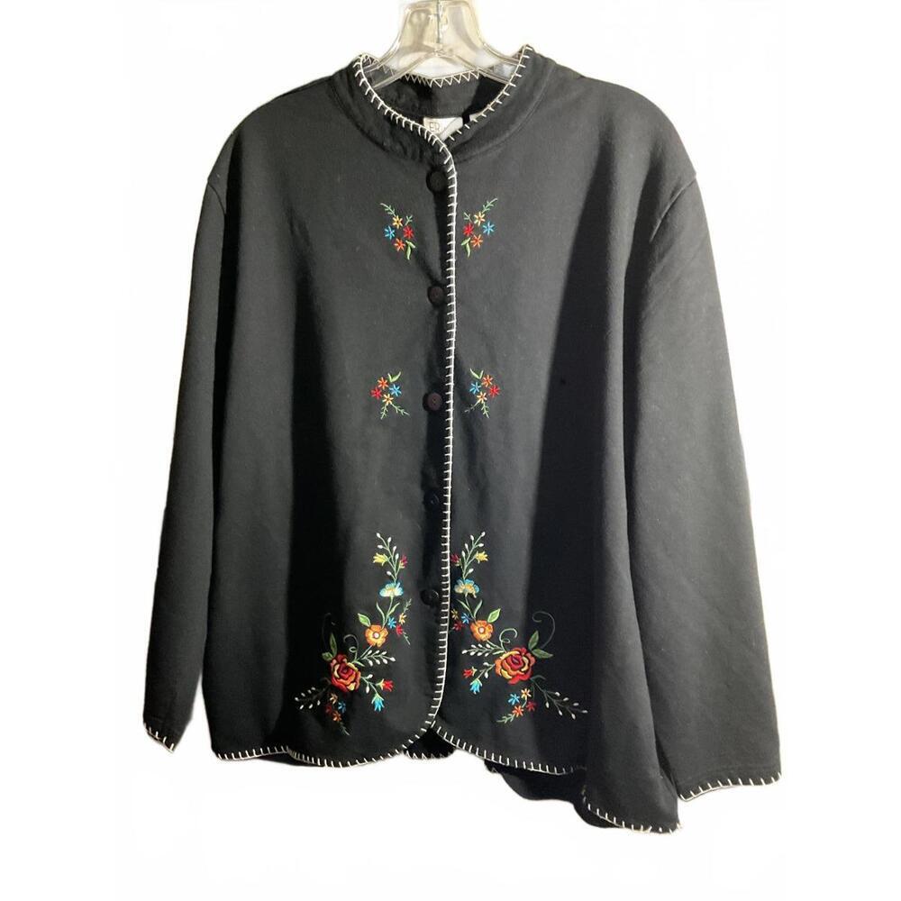 Vintage Erika Black Embroidered Jacket /Pockets 2X